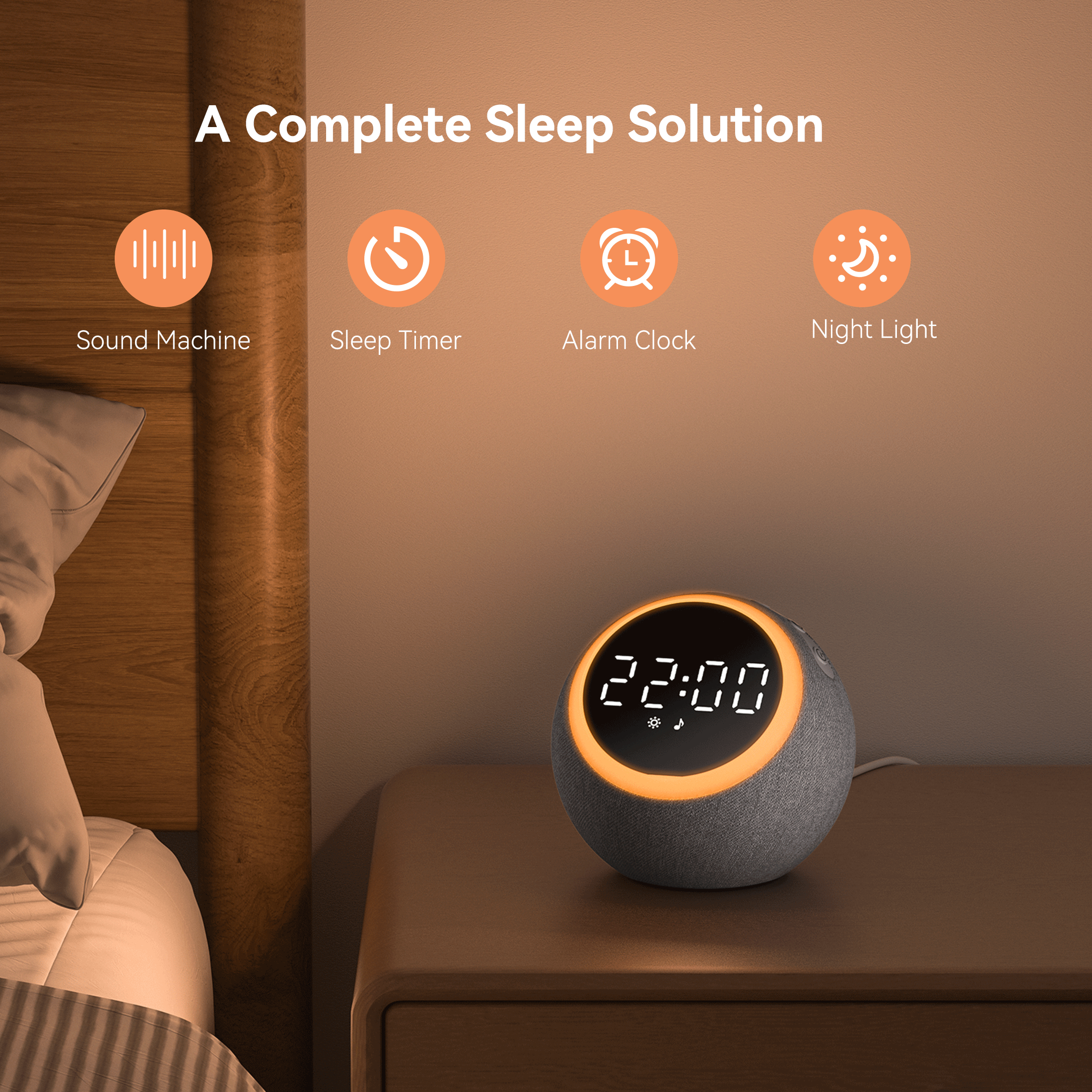 Dreamegg Sound Machine for Sleep, White Noise Machine with Alarm Clocks for Bedrooms, Gray