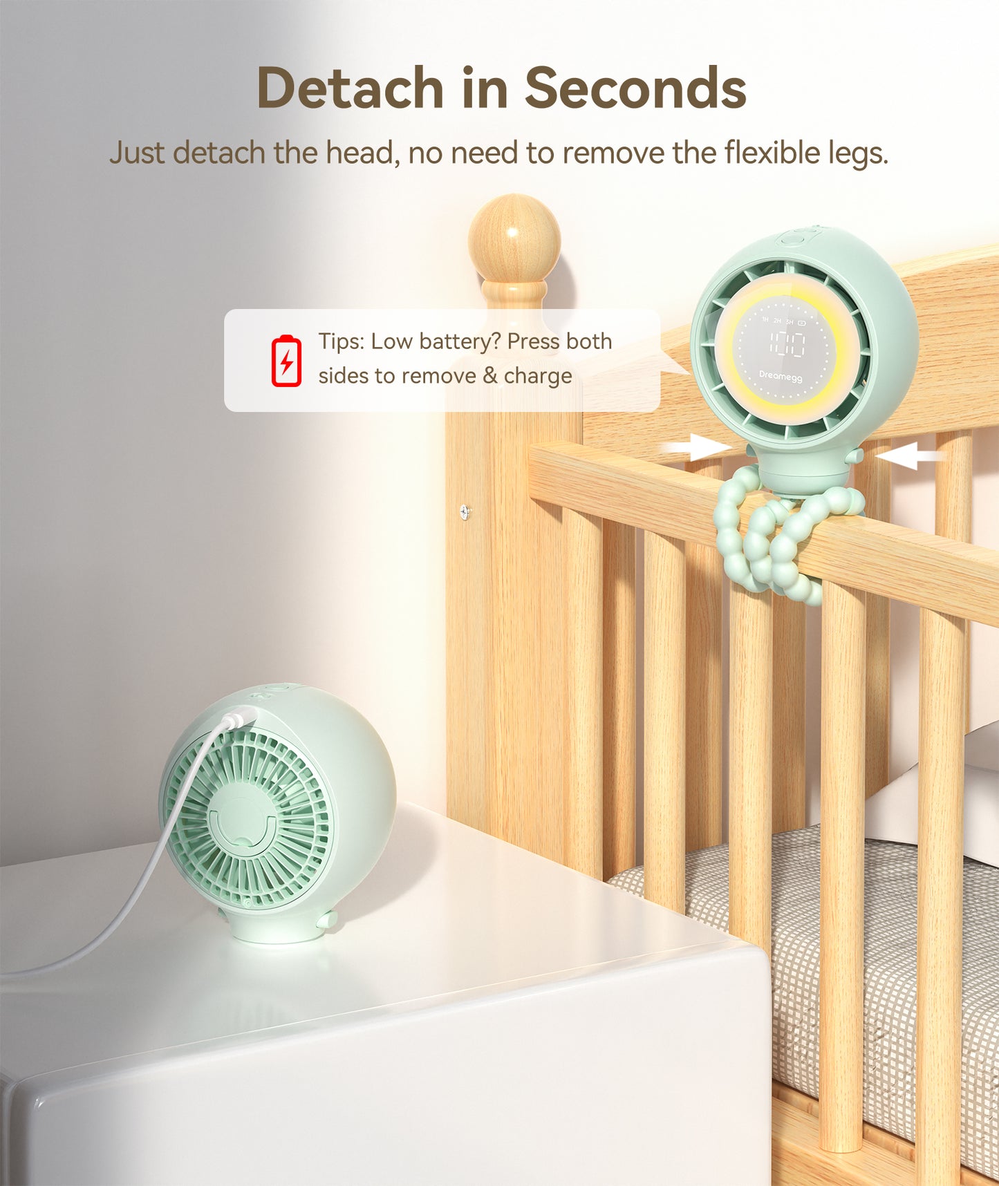 dreamegg portable fan cooling stroller fan for baby, 4000mah usb rechargeable for travel