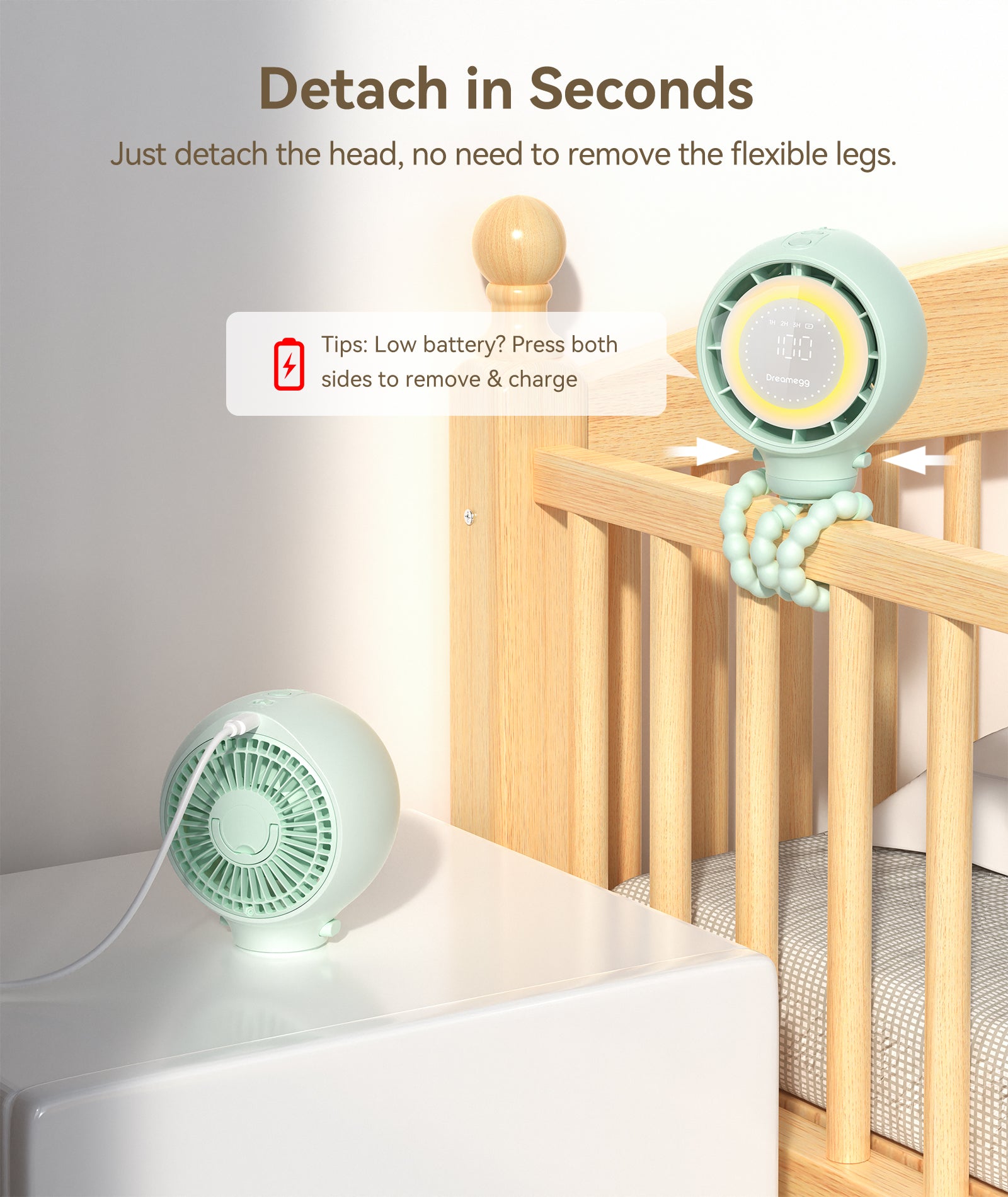 Dreamegg Portable Fan Cooling Stroller Fan for Baby, 4000mAh USB Rechargeable for Travel