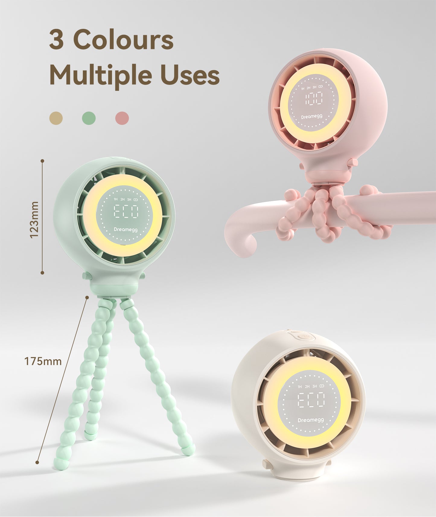 dreamegg portable fan cooling stroller fan for baby, 4000mah usb rechargeable for travel