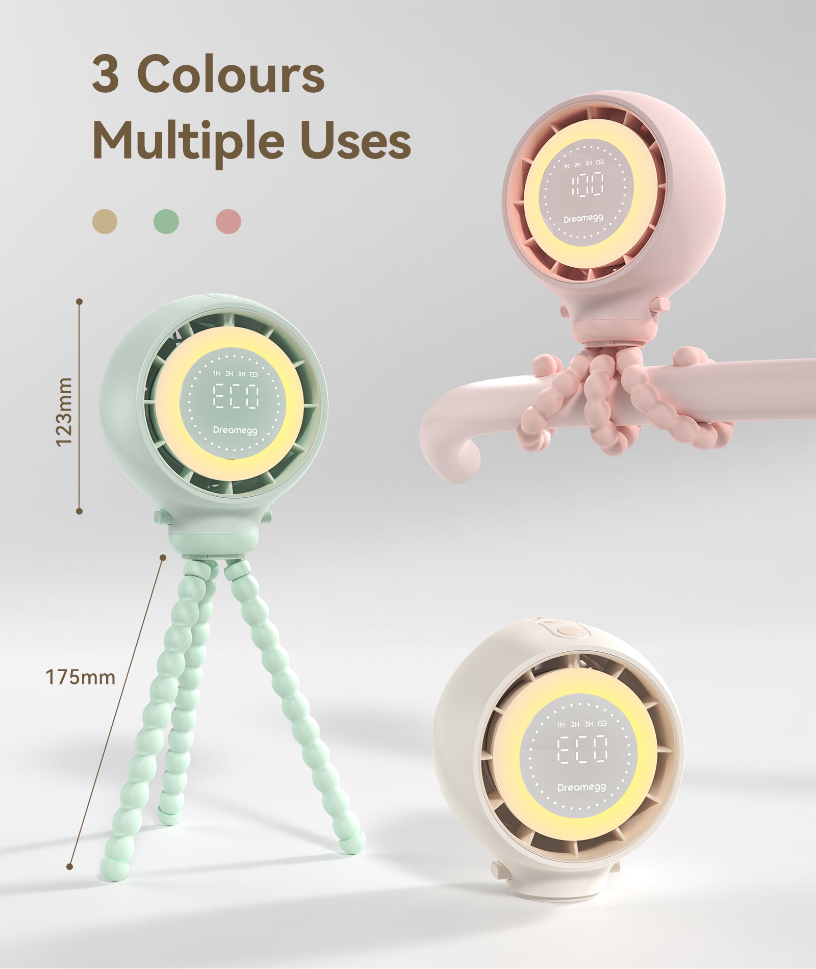 Dreamegg Portable Fan Cooling Stroller Fan for Baby, 4000mAh USB Rechargeable for Travel